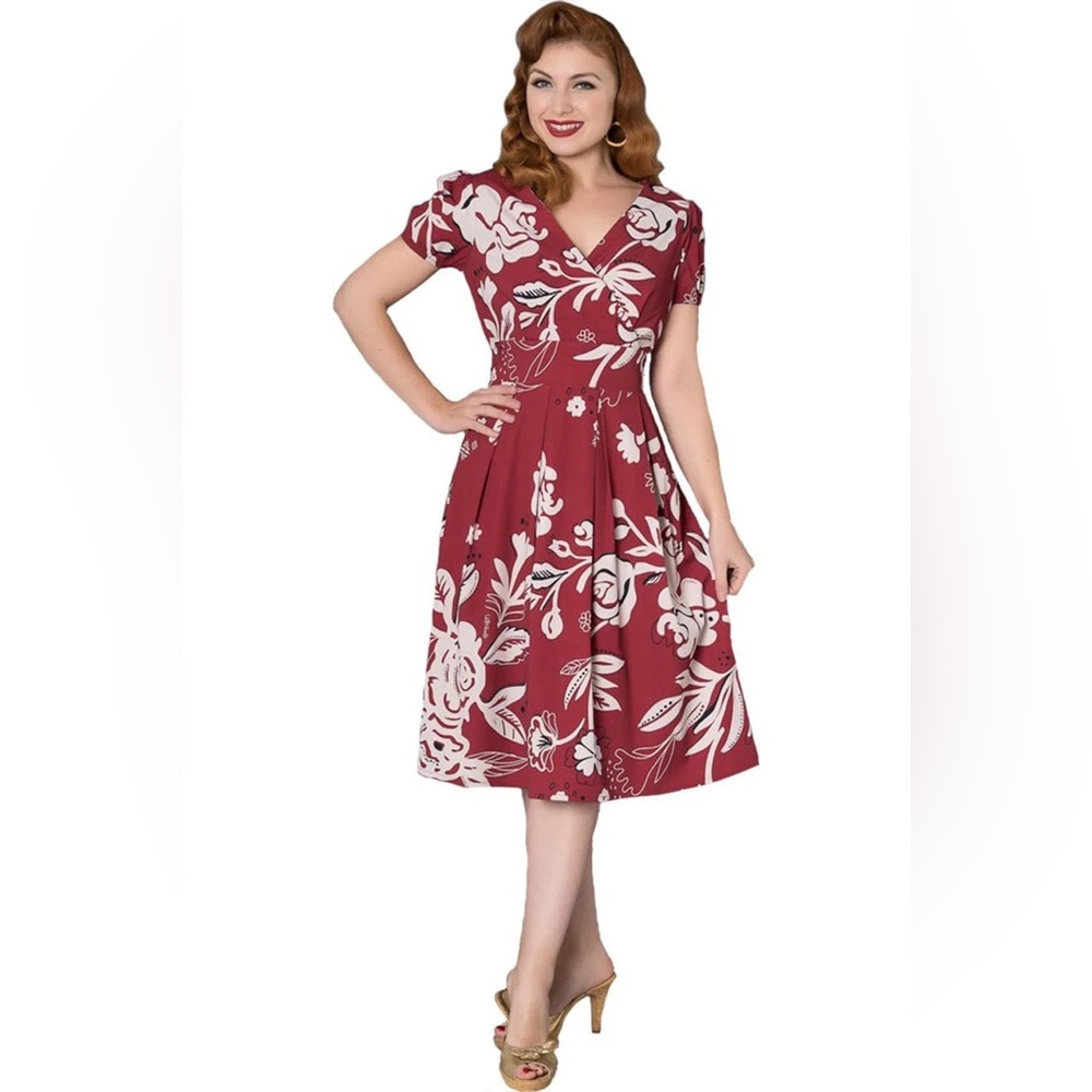 Kendra V Neck, Floral Tea Midi Dress by Timeless London
